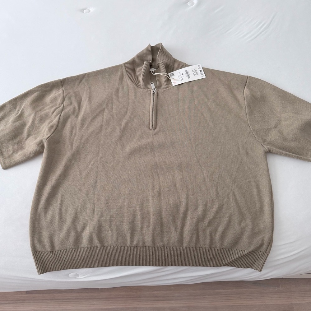 Zara Men's Tan Half-Zip Dress Shirt